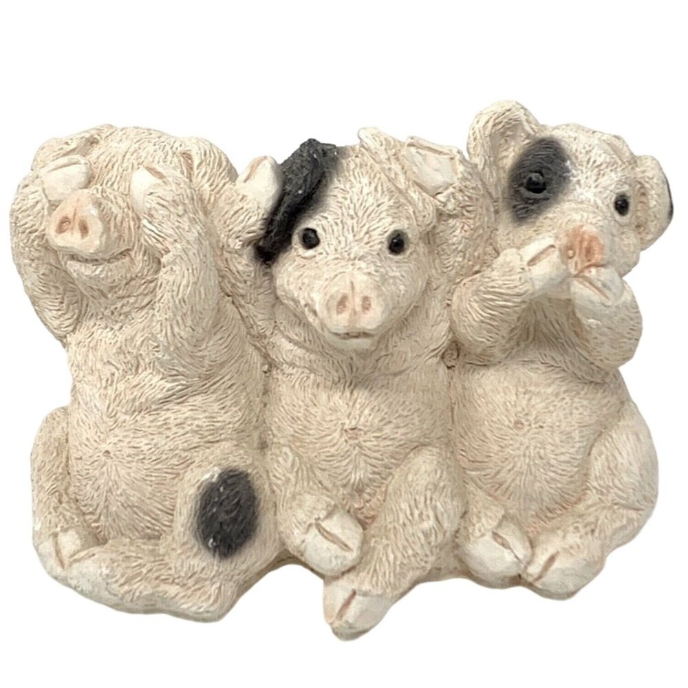 Stone Critters Figurine 3 Little Pigs See Hear Speak No Evil 4 Inch Piglets